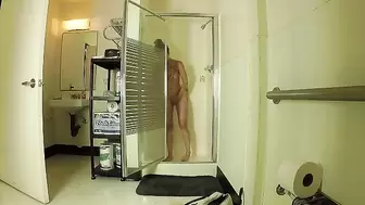 fresh lady in being spied on while she showers after her sex-party