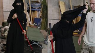 TOUR OF BEHIND - Muslim Woman Sweeping Floor Gets Noticed By Horny American Soldier