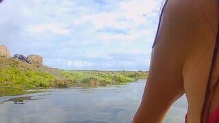 Underwater SEX on Public Rocky Beach # Cum-Shot and SPERM SWALLOW
