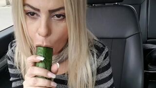 Public fuck with massive cucumber until squirt- Car masturbate street