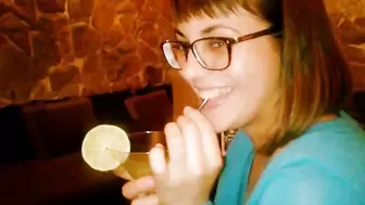 Public Bj in the bar - cocktail with spunk