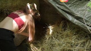 Remote Controlled climax on hay bale - Farmer Slut