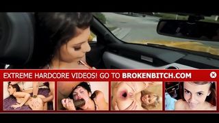 Gina Valentina starts sucking in the car and finishes in the bedroom