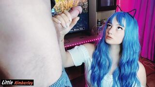 Prone Bone Fuck and Cream-Pie for Sexy Teenie with Blue Hair