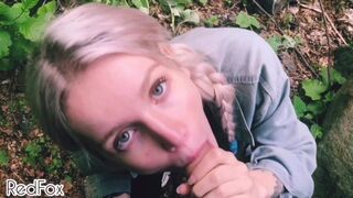 Schoolgirl Sloppy SELF PERSPECTIVE Oral Sex on Nature, Climax on Mouth