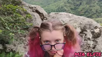 bj in the mountains from a slut in glasses with pink hair spunk on glasses and face