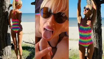 Blonde homemade babe gets rammed and deepthroats in front of the perfect beach view | Saliva Bunny
