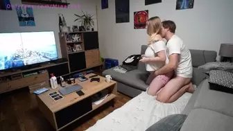 A pregnant slut plays assasina on ps4 and is nailed by a husband at home