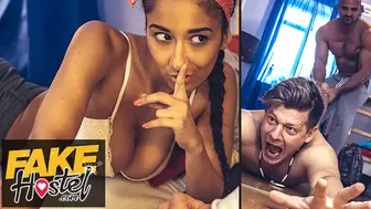 Fake Hostel - Cheating GF with cute natural body mounts a massive rod before it all kicks off