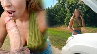 Fine Lady Mounts, Blows And Blows A Strangers Jizz On The Side Of The Highway